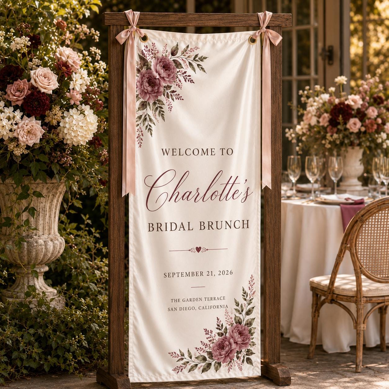 Custom Floral Satin Bridal Brunch Welcome Banner, Personalized Event Signage - product image 6