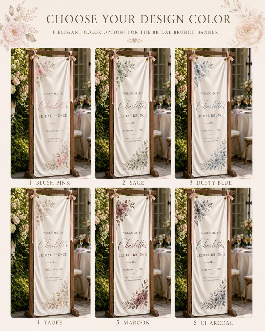 Custom Floral Satin Bridal Brunch Welcome Banner, Personalized Event Signage - product image 2