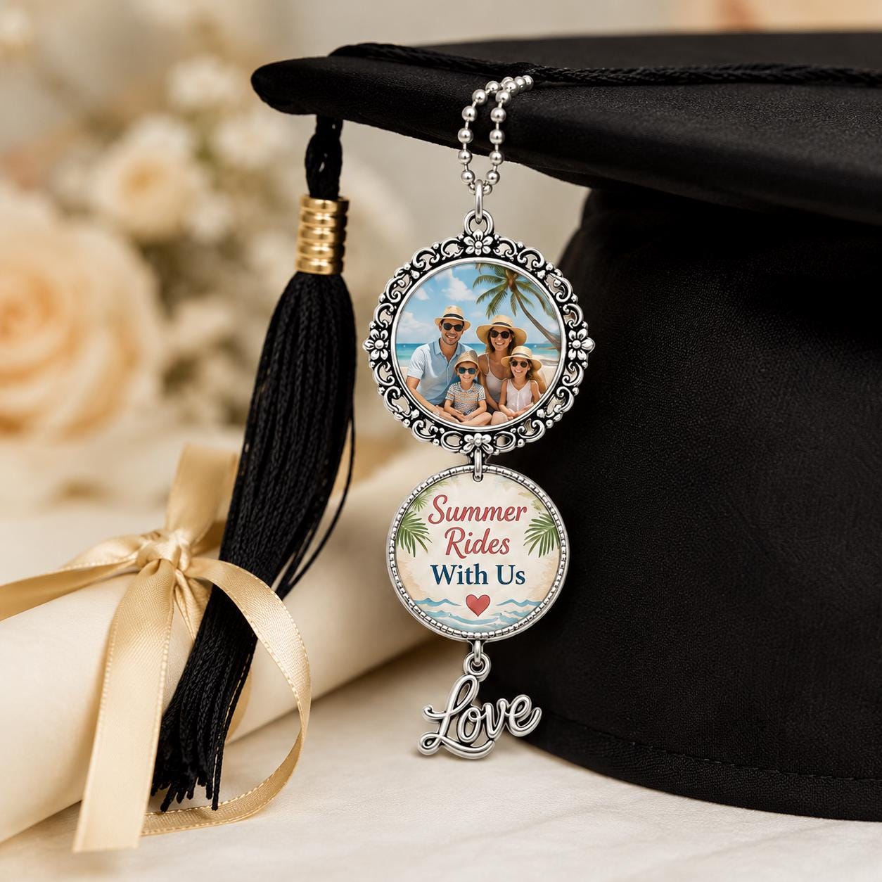 Summer Trip Photo Car Charm, Personalized Rearview Mirror Charm, Custom Beach Vacation Keepsake Gift - product image 5