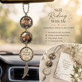Personalized Memorial Photo Car Charm, Vintage Floral Frame, Wing Dangle - product image 1