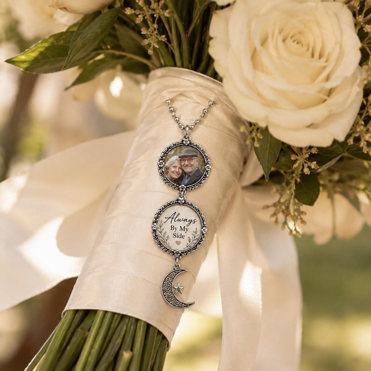 Personalized Memorial Photo Car Charm, Vintage Floral Frame, Wing Dangle - product image 8
