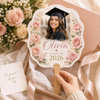 Floral Graduation Photo Fan, Custom Class of 2026 Keepsake, Personalized Grad Gift – main product view