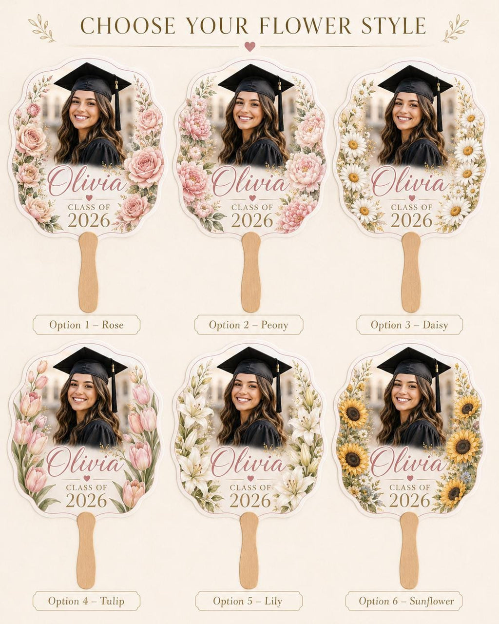 Floral Graduation Photo Fan, Custom Class of 2026 Keepsake, Personalized Grad Gift - product image 3
