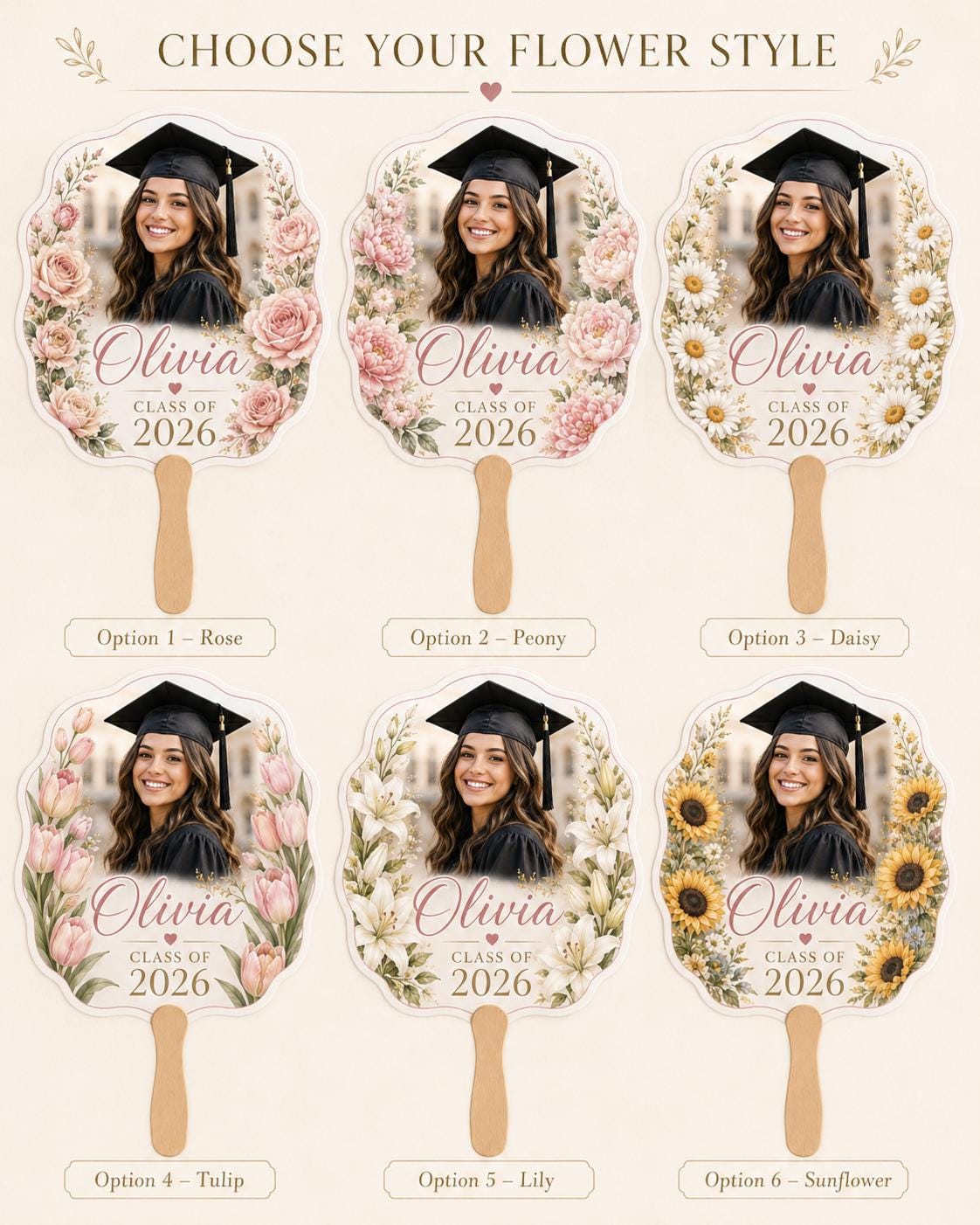 Floral Graduation Photo Fan, Custom Class of 2026 Keepsake, Personalized Grad Gift - product image 3