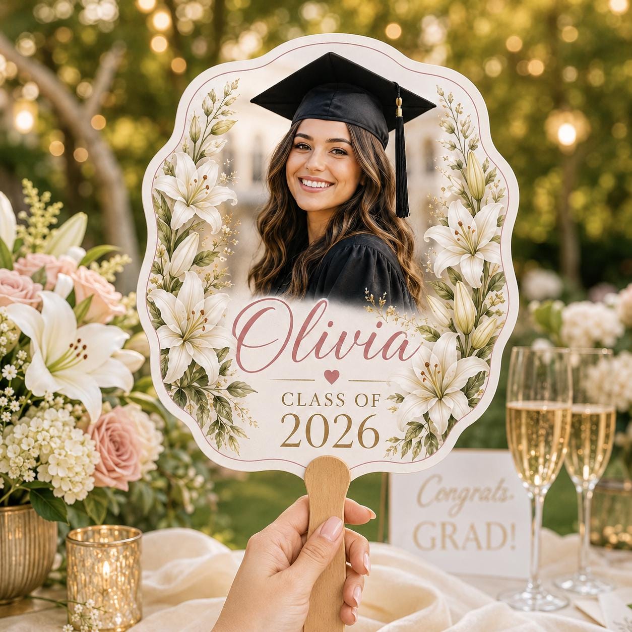 Floral Graduation Photo Fan, Custom Class of 2026 Keepsake, Personalized Grad Gift - product image 4