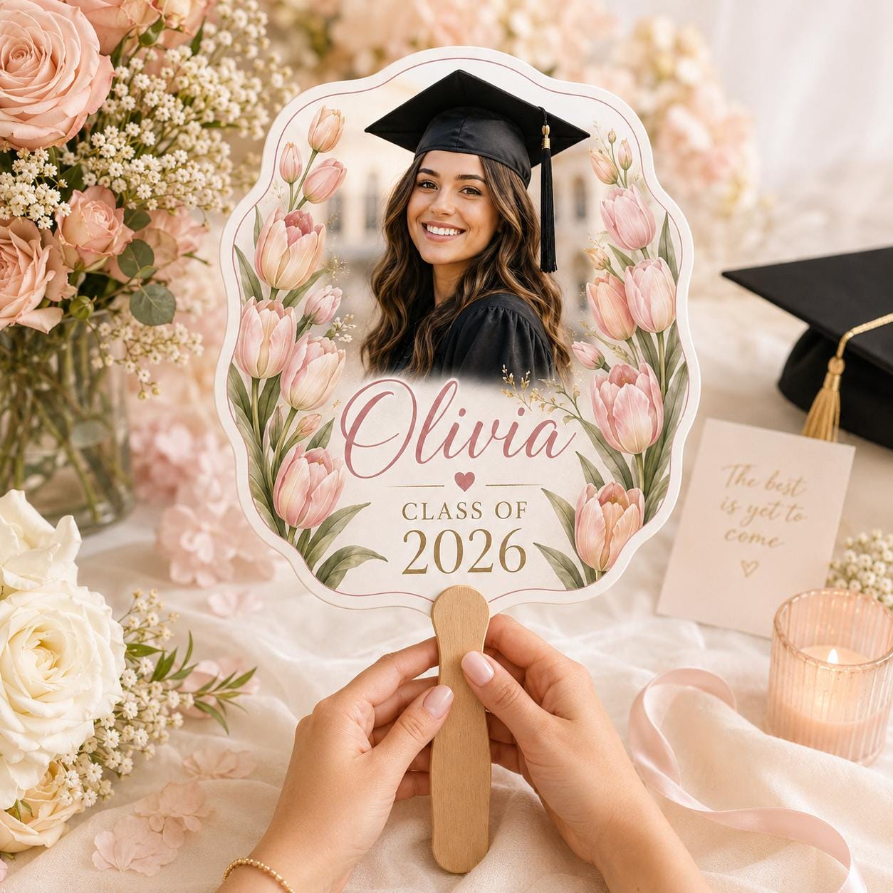 Floral Graduation Photo Fan, Custom Class of 2026 Keepsake, Personalized Grad Gift - product image 6