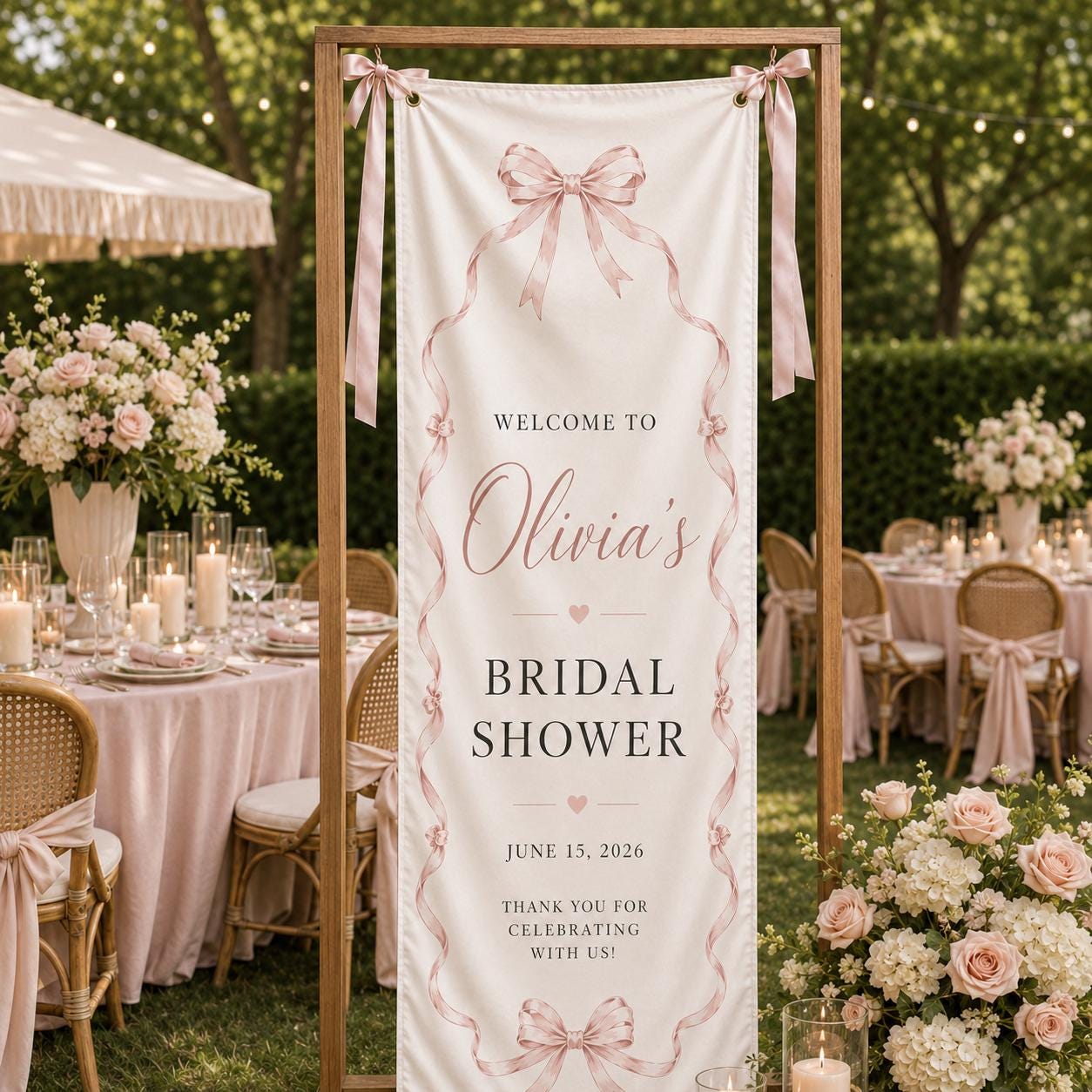 Personalized Satin Bridal Shower Welcome Banner, Custom Event Decor Sign - product image 1
