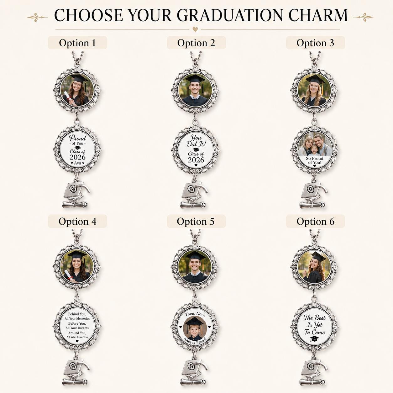 Graduation Photo Charm, Personalized Class of 2026 Keepsake, Custom Grad Cap Charm Gift - product image 2
