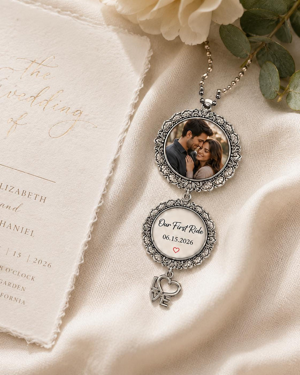 Couple Photo Car Charm, Personalized Rearview Mirror Charm, Custom Anniversary Keepsake Gift - product image 9