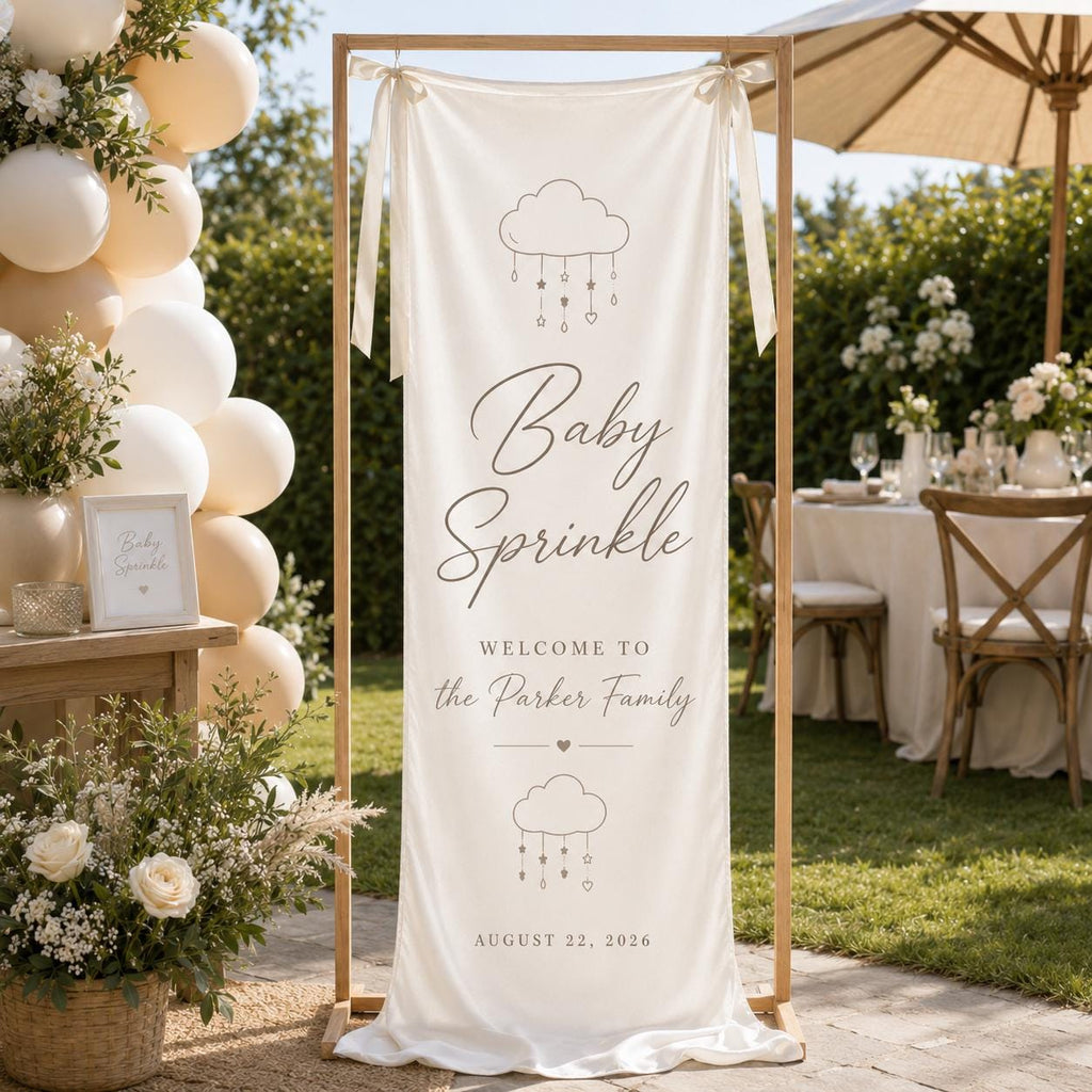Personalized Baby Sprinkle Welcome Banner, Neutral Satin Party Sign - product image 8