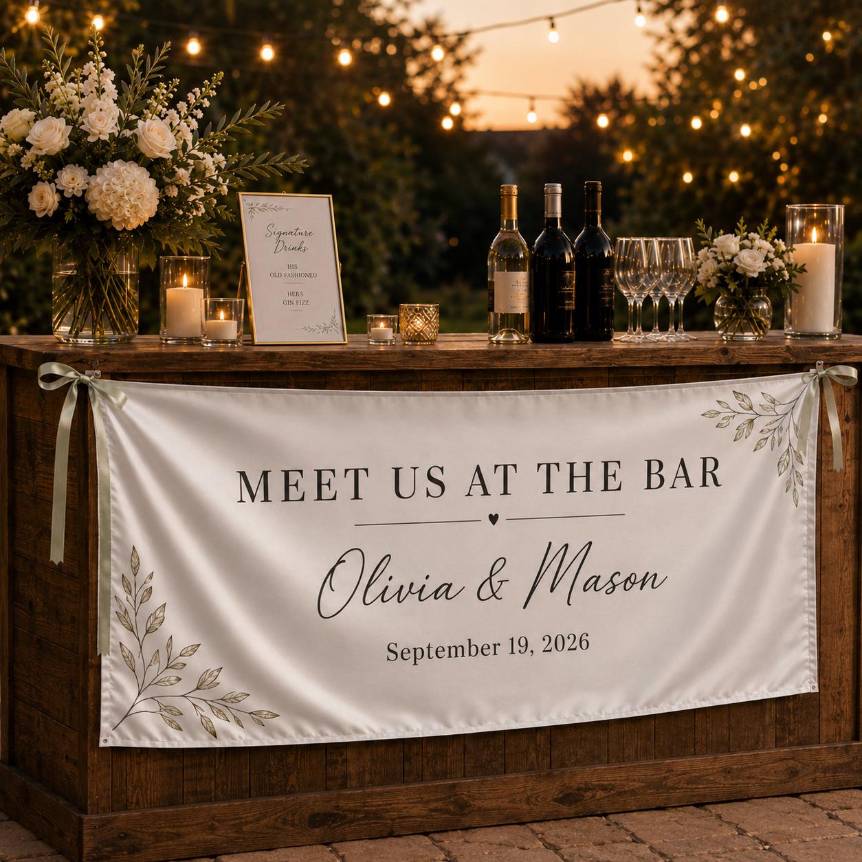 Custom Satin Wedding Bar Banner, Personalized Reception Sign - product image 2