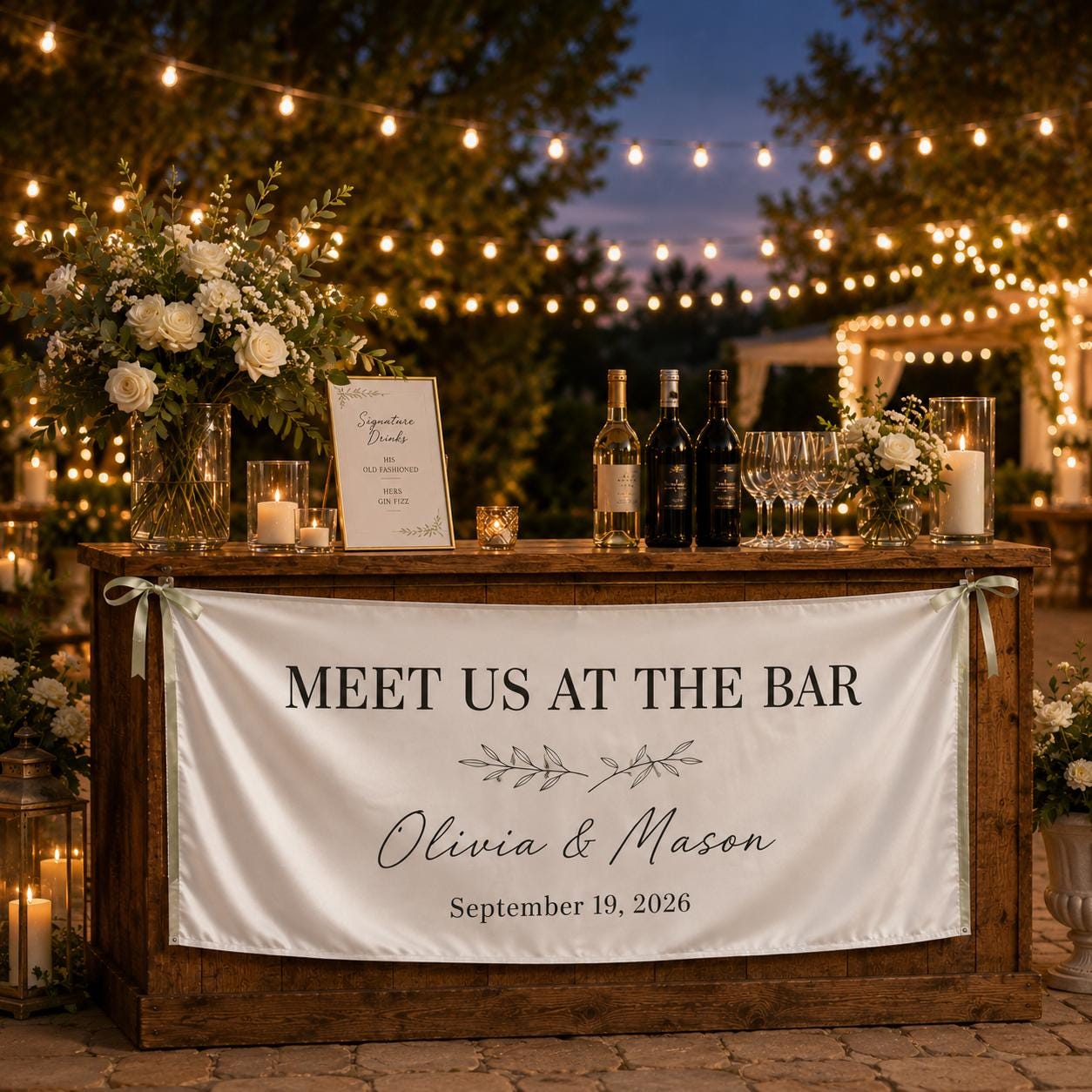 Custom Satin Wedding Bar Banner, Personalized Reception Sign - product image 8