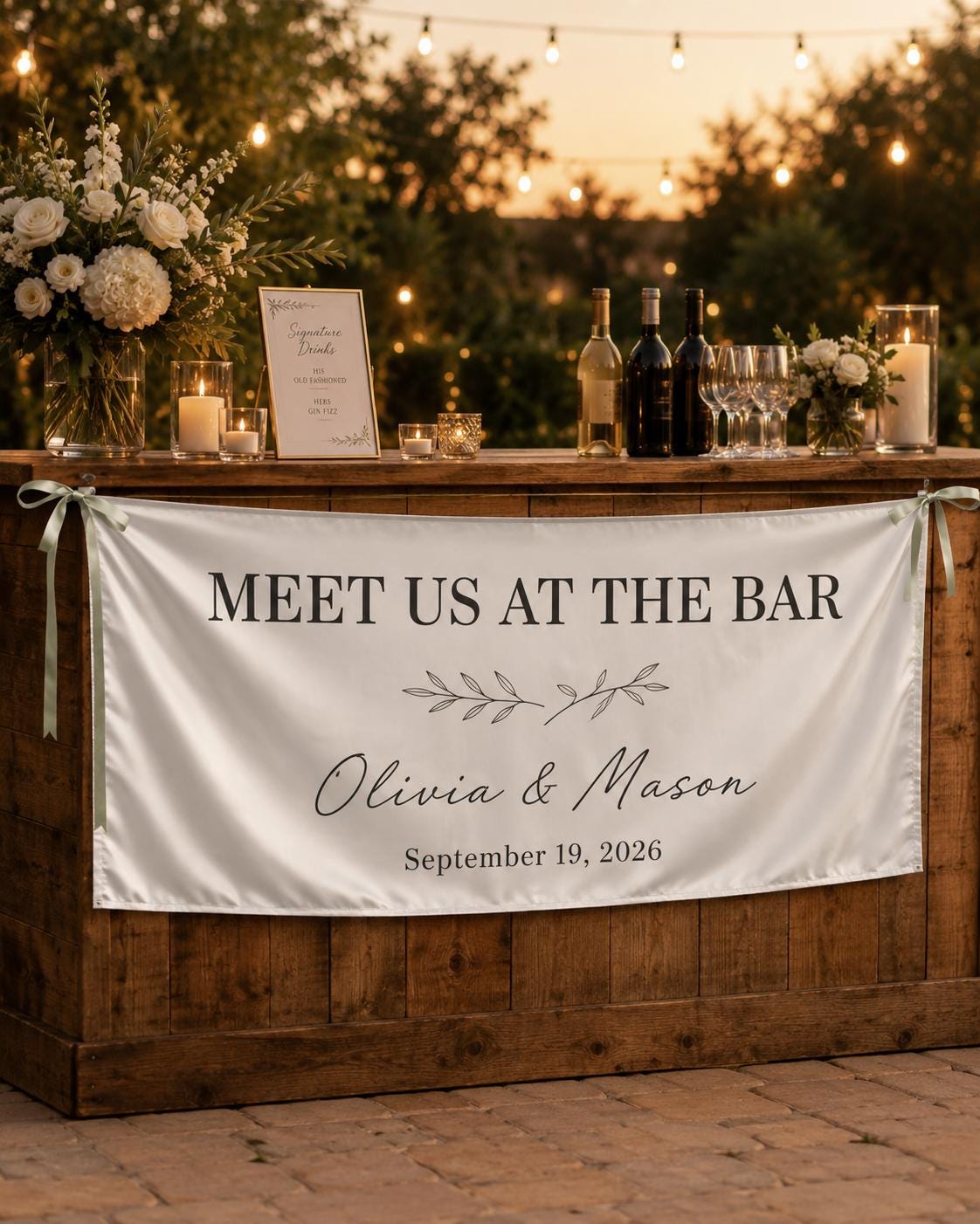 Custom Satin Wedding Bar Banner, Personalized Reception Sign - product image 10