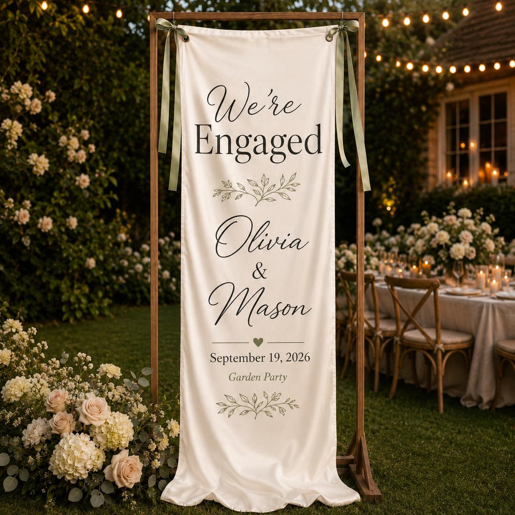 Custom Satin Engagement Party Welcome Banner, Garden Party Sign - product image 4