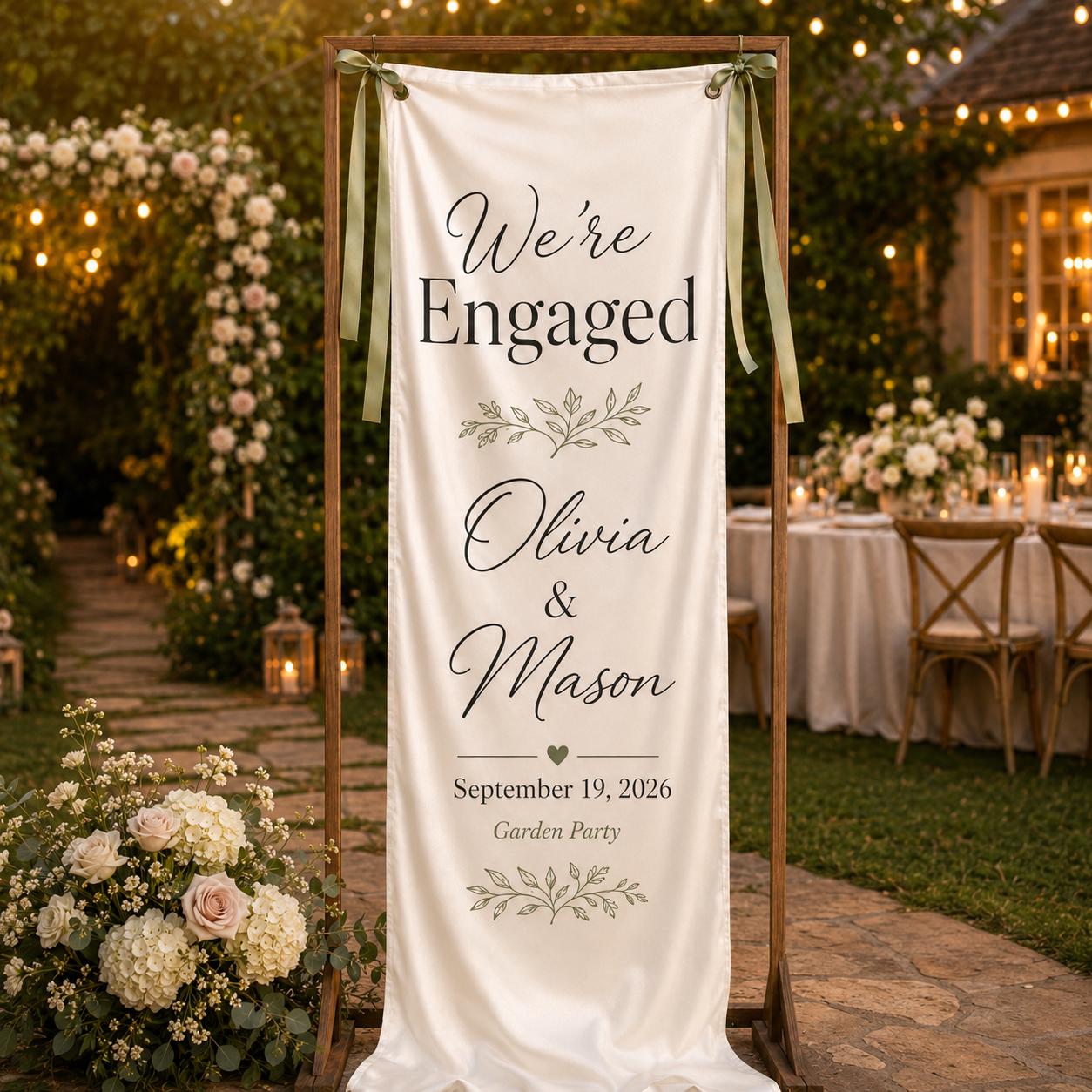Custom Satin Engagement Party Welcome Banner, Garden Party Sign - product image 10