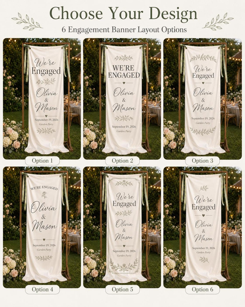 Custom Satin Engagement Party Welcome Banner, Garden Party Sign - product image 3
