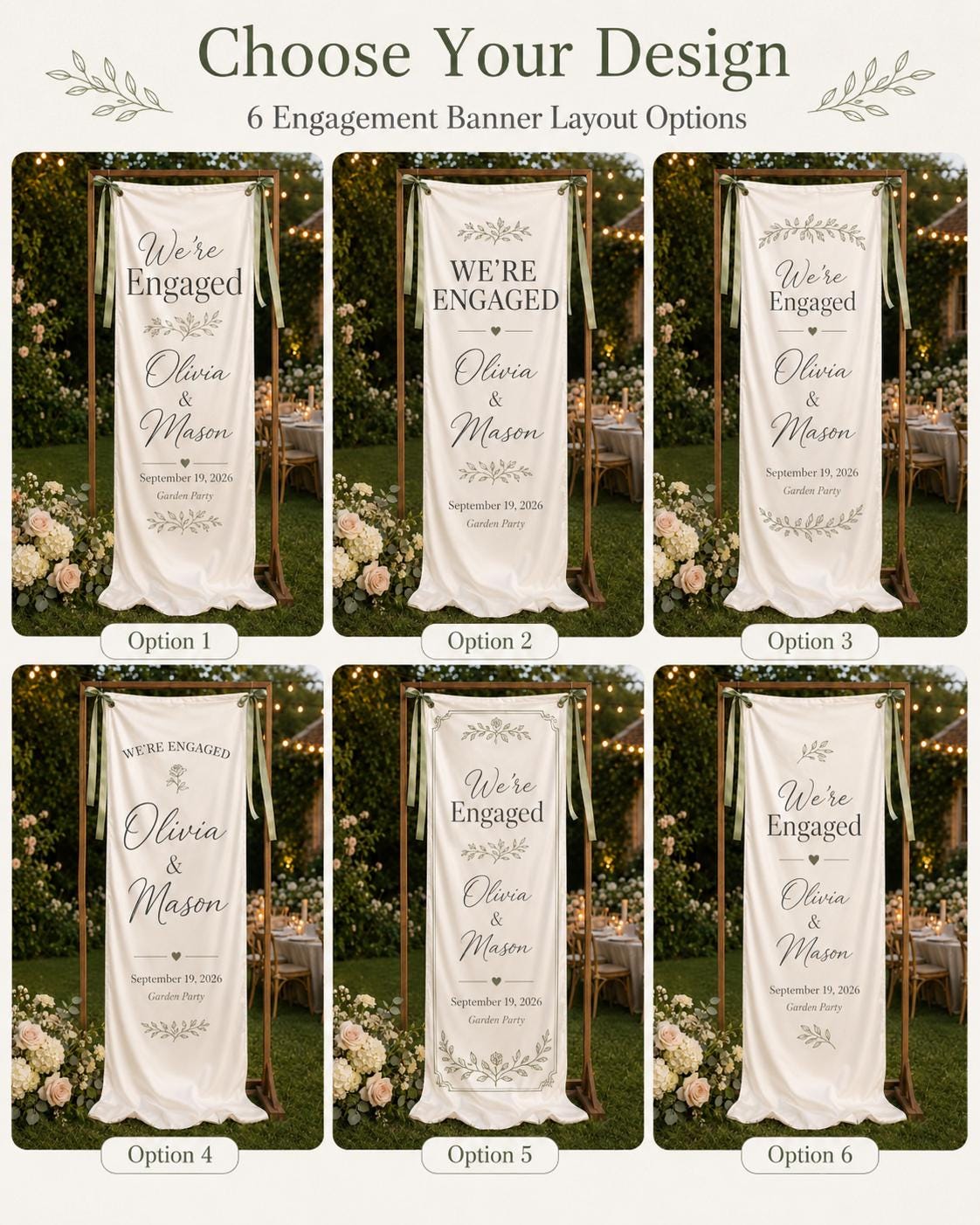 Custom Satin Engagement Party Welcome Banner, Garden Party Sign - product image 3