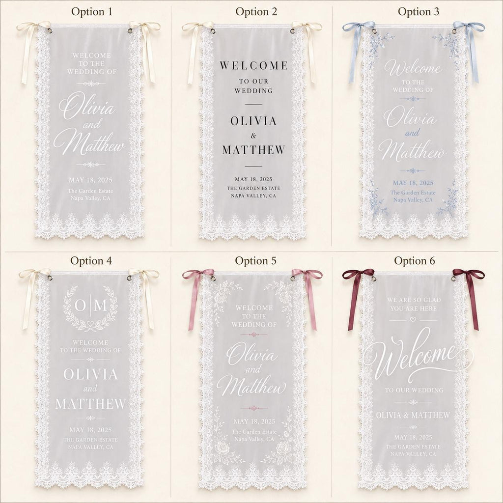 Lace Wedding Welcome Banner, Personalized Sheer Ceremony Sign, Custom Romantic Wedding Decor - product image 2