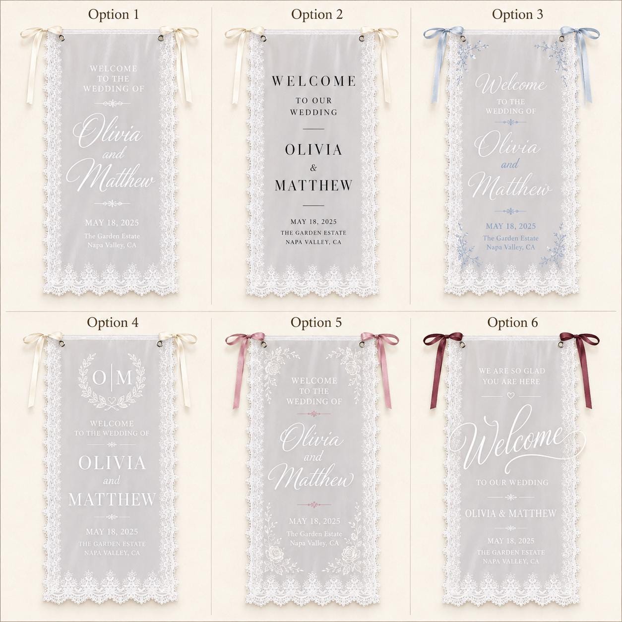 Lace Wedding Welcome Banner, Personalized Sheer Ceremony Sign, Custom Romantic Wedding Decor - product image 2