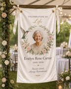 Memorial Photo Banner, Personalized Celebration of Life Fabric Sign, Custom Satin Remembrance – product photo 6