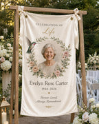 Memorial Photo Banner, Personalized Celebration of Life Fabric Sign, Custom Satin Remembrance – product photo 7