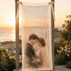 Photo Lace Wedding Banner, Personalized Sheer Welcome Sign – main product view