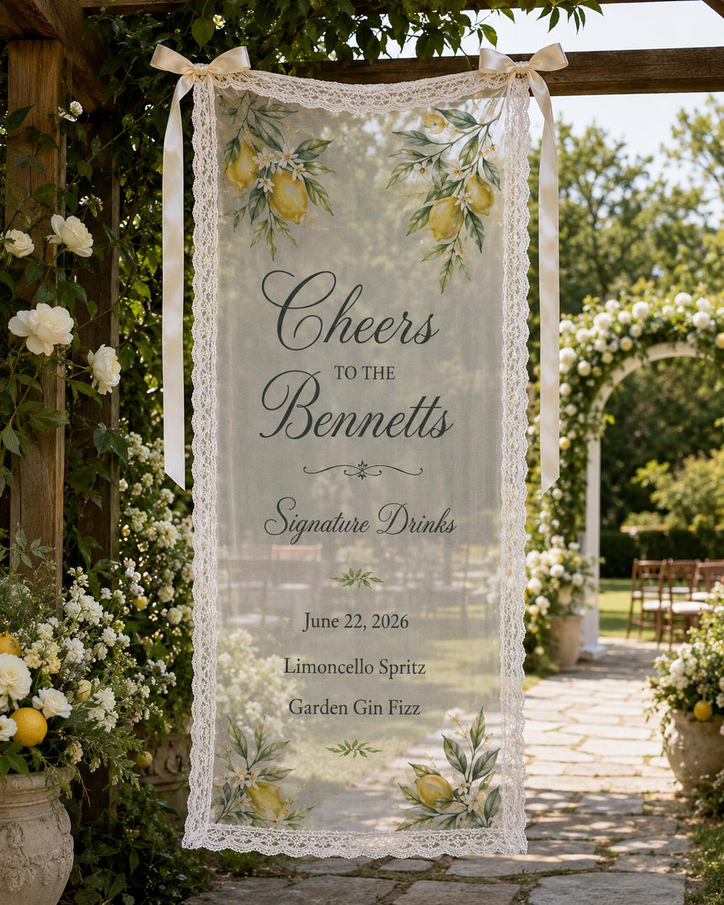 Lace Signature Drinks Banner, Personalized Sheer Bar Sign, Custom Wedding Cocktail Decor - product image 9