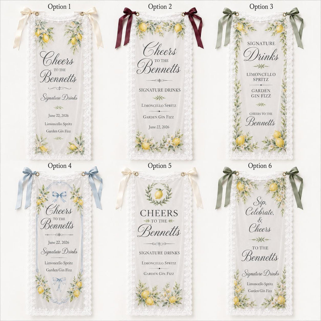 Lace Signature Drinks Banner, Personalized Sheer Bar Sign, Custom Wedding Cocktail Decor - product image 2