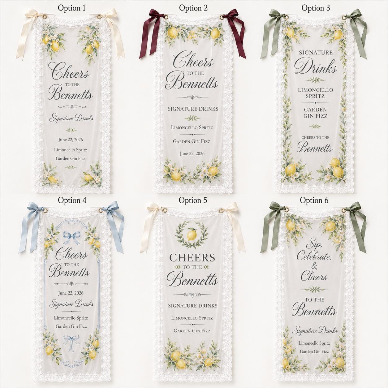 Lace Signature Drinks Banner, Personalized Sheer Bar Sign, Custom Wedding Cocktail Decor - product image 2