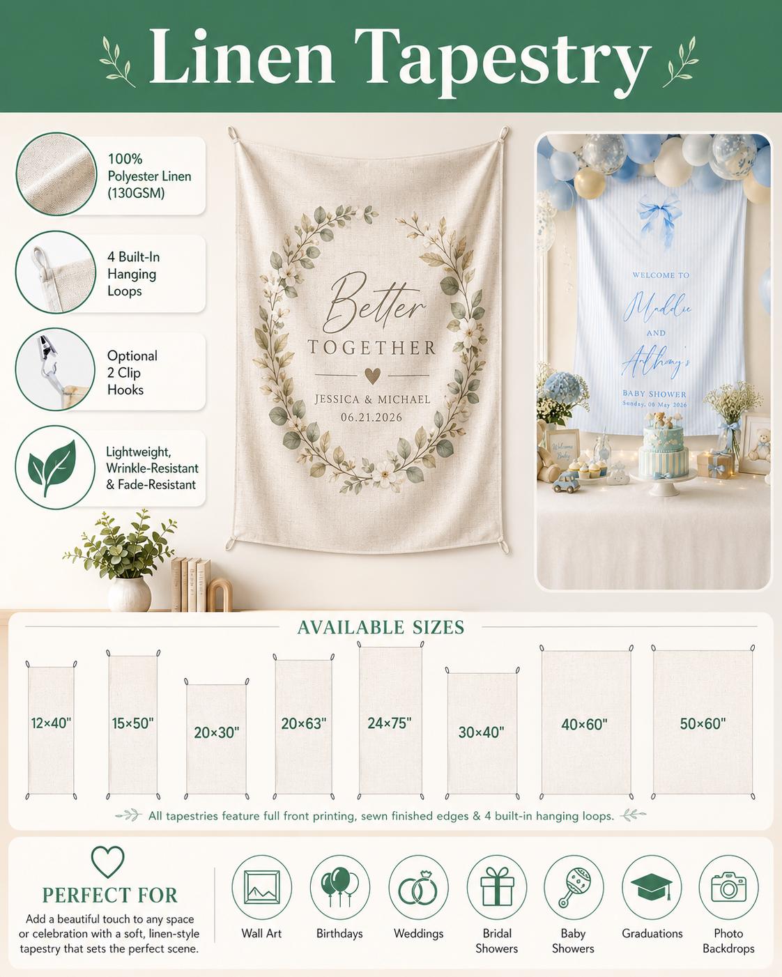 Personalized Linen Birthday Backdrop, Neutral Boho Party Decor, Custom Name Banner - product image 4