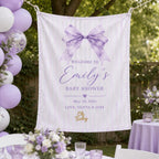 Baby Shower Linen Tapestry, Personalized Baby Backdrop Banner, Custom Blue Bow Welcome Sign – product photo 4
