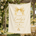 Baby Shower Linen Tapestry, Personalized Baby Backdrop Banner, Custom Blue Bow Welcome Sign - product image 1