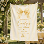 Baby Shower Linen Tapestry, Personalized Baby Backdrop Banner, Custom Blue Bow Welcome Sign – main product view