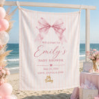 Baby Shower Linen Tapestry, Personalized Baby Backdrop Banner, Custom Blue Bow Welcome Sign – product photo 10