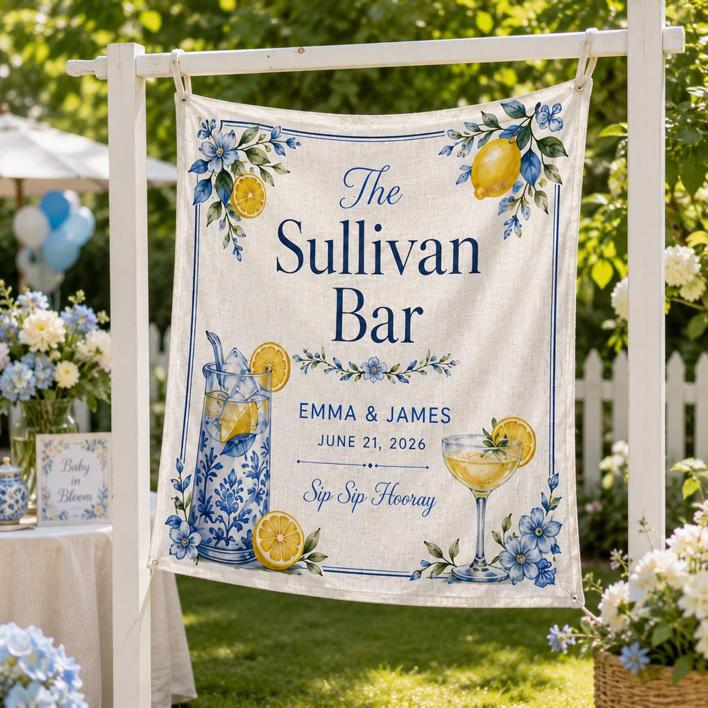 Citrus Wedding Bar Linen Tapestry, Personalized Signature Drinks Backdrop, Custom Summer Cocktail Sign - product image 8