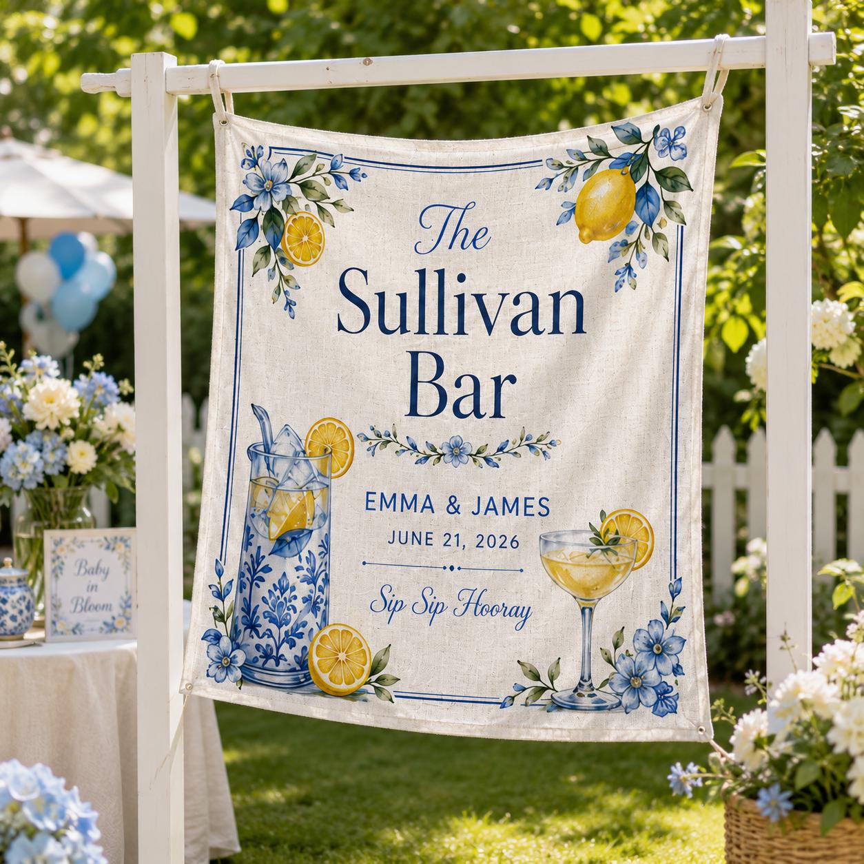 Citrus Wedding Bar Linen Tapestry, Personalized Signature Drinks Backdrop, Custom Summer Cocktail Sign - product image 8