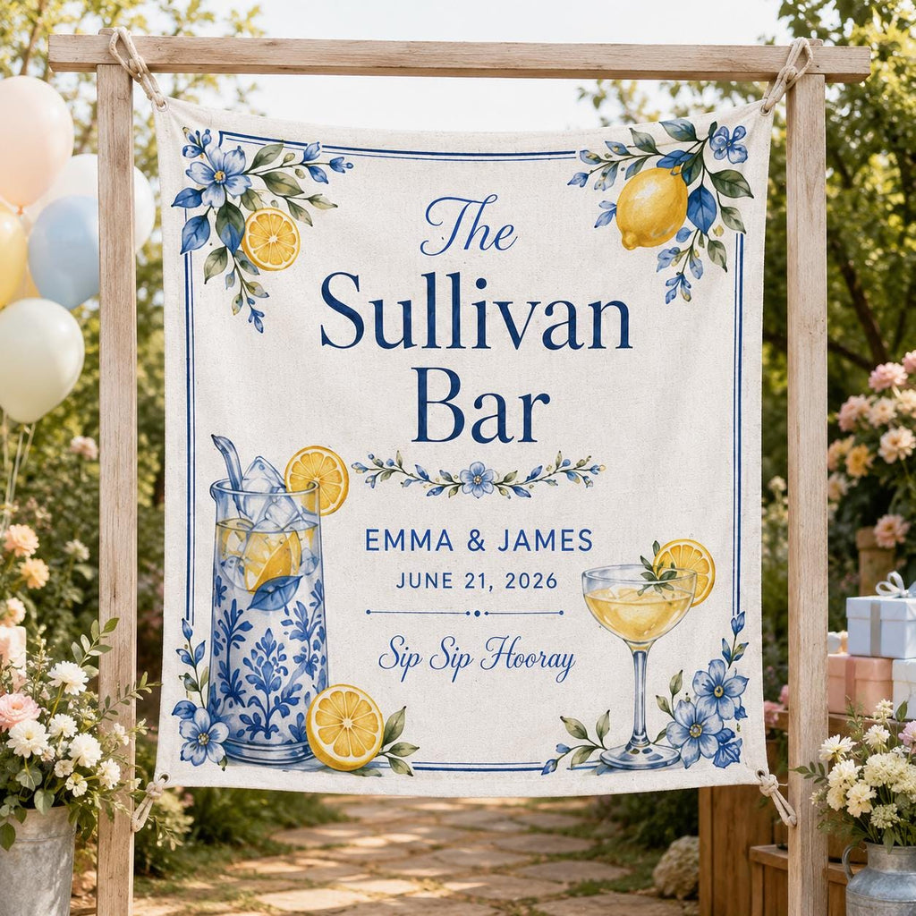 Citrus Wedding Bar Linen Tapestry, Personalized Signature Drinks Backdrop, Custom Summer Cocktail Sign - product image 10