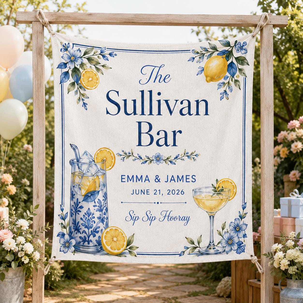 Citrus Wedding Bar Linen Tapestry, Personalized Signature Drinks Backdrop, Custom Summer Cocktail Sign - product image 10