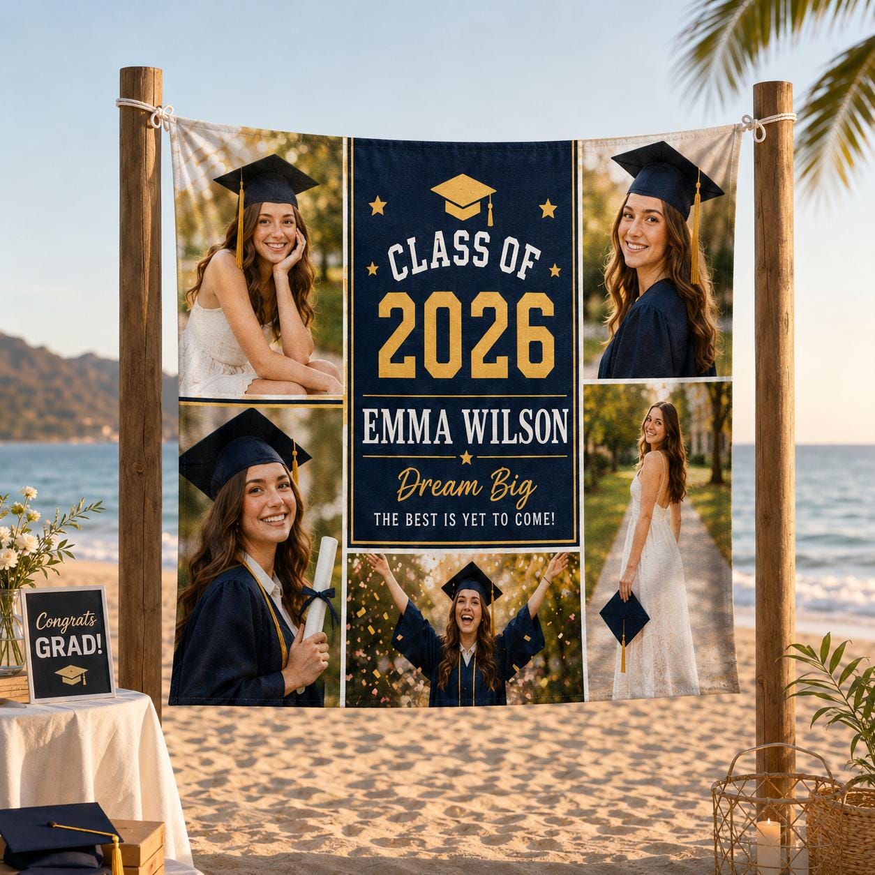 Graduation Photo Linen Tapestry, Personalized Class of 2026 Backdrop, Custom Graduation Party Banner - product image 4
