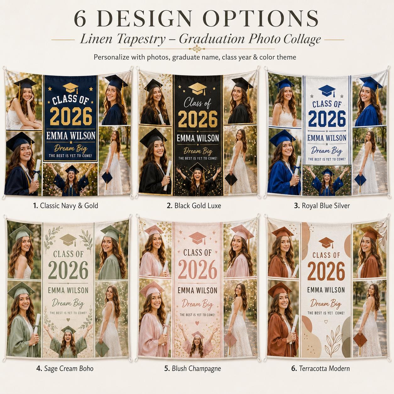 Graduation Photo Linen Tapestry, Personalized Class of 2026 Backdrop, Custom Graduation Party Banner - product image 2