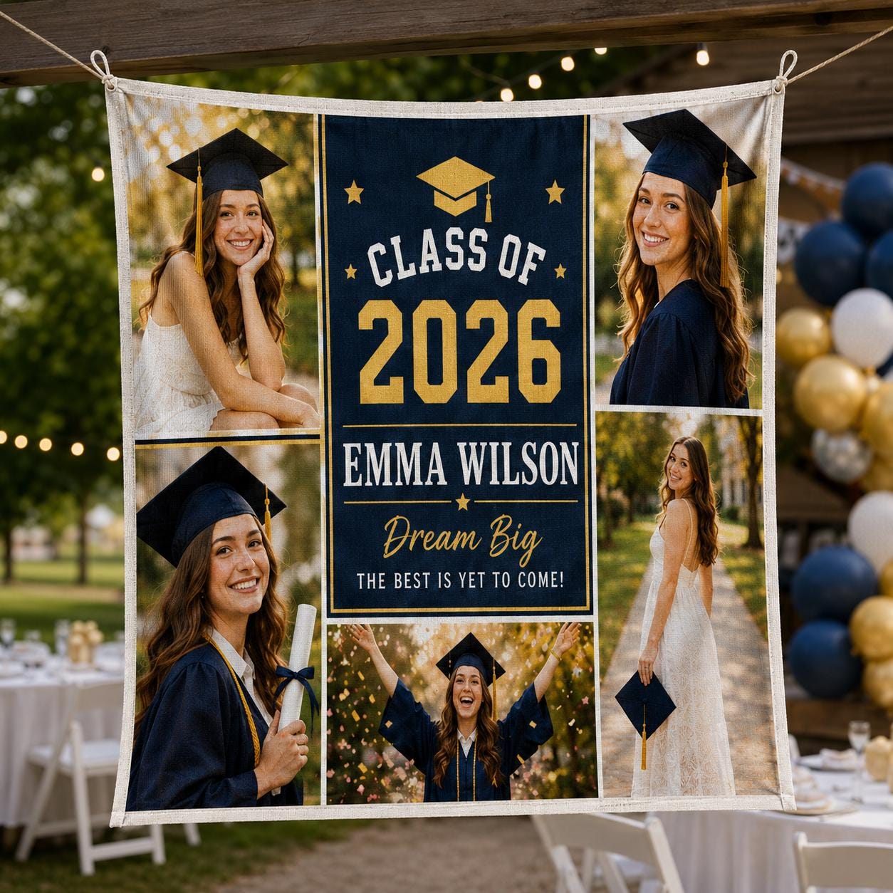 Graduation Photo Linen Tapestry, Personalized Class of 2026 Backdrop, Custom Graduation Party Banner - product image 6
