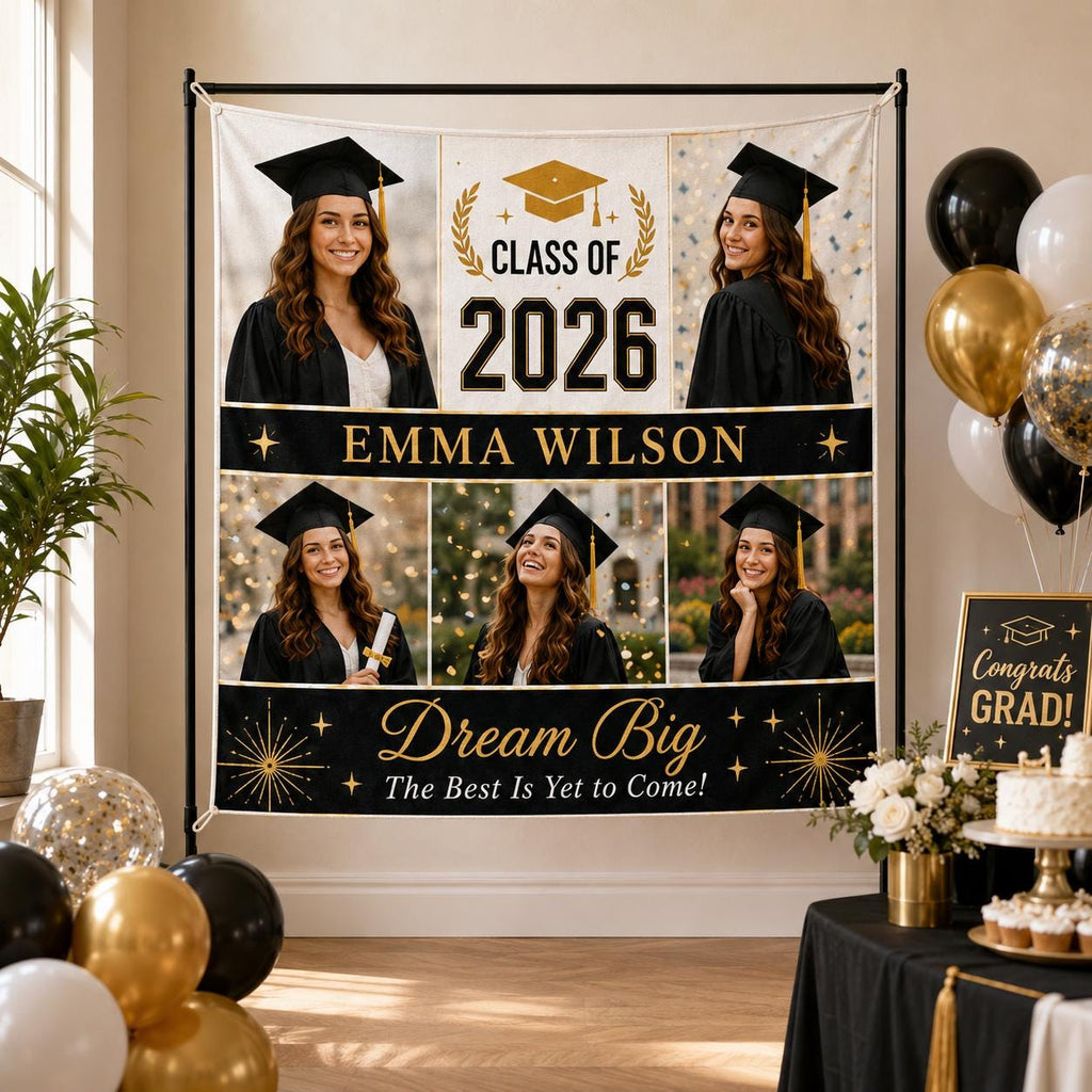 Graduation Photo Collage Linen Tapestry, Personalized Class of 2026 Backdrop, Custom Senior Party Banner - product image 5