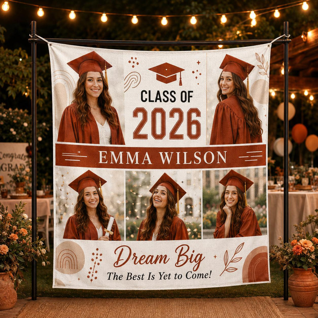 Graduation Photo Collage Linen Tapestry, Personalized Class of 2026 Backdrop, Custom Senior Party Banner - product image 7