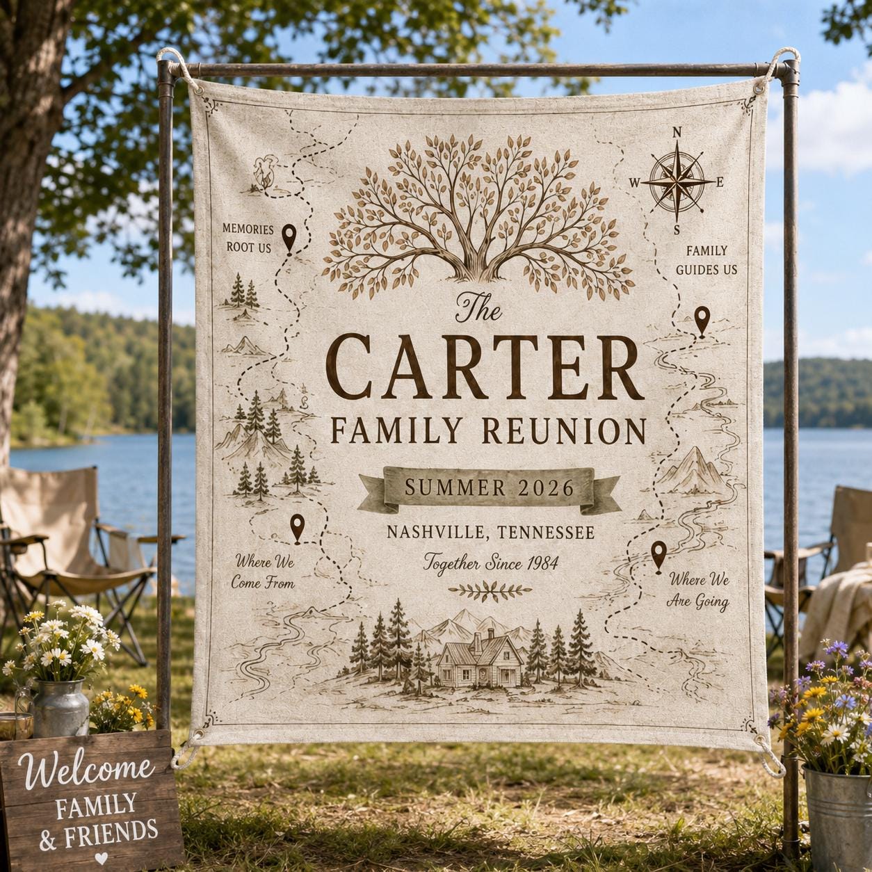 Personalized Family Reunion Heritage Map Linen Tapestry, Custom Banner - product image 6