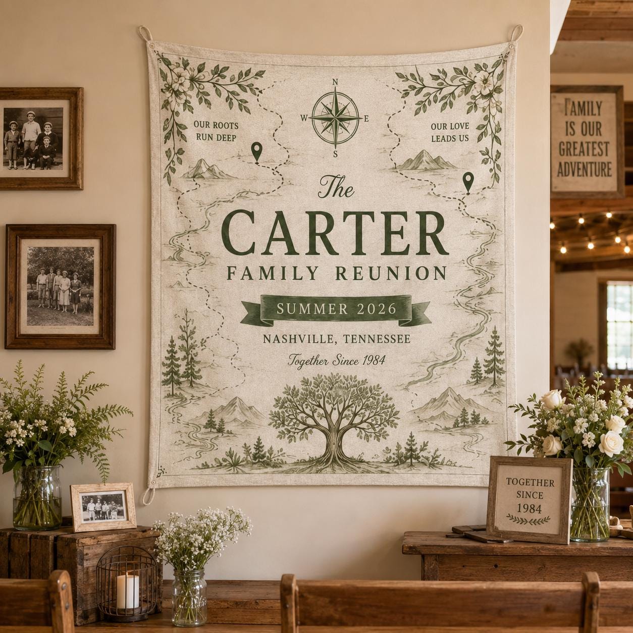 Personalized Family Reunion Heritage Map Linen Tapestry, Custom Banner - product image 10
