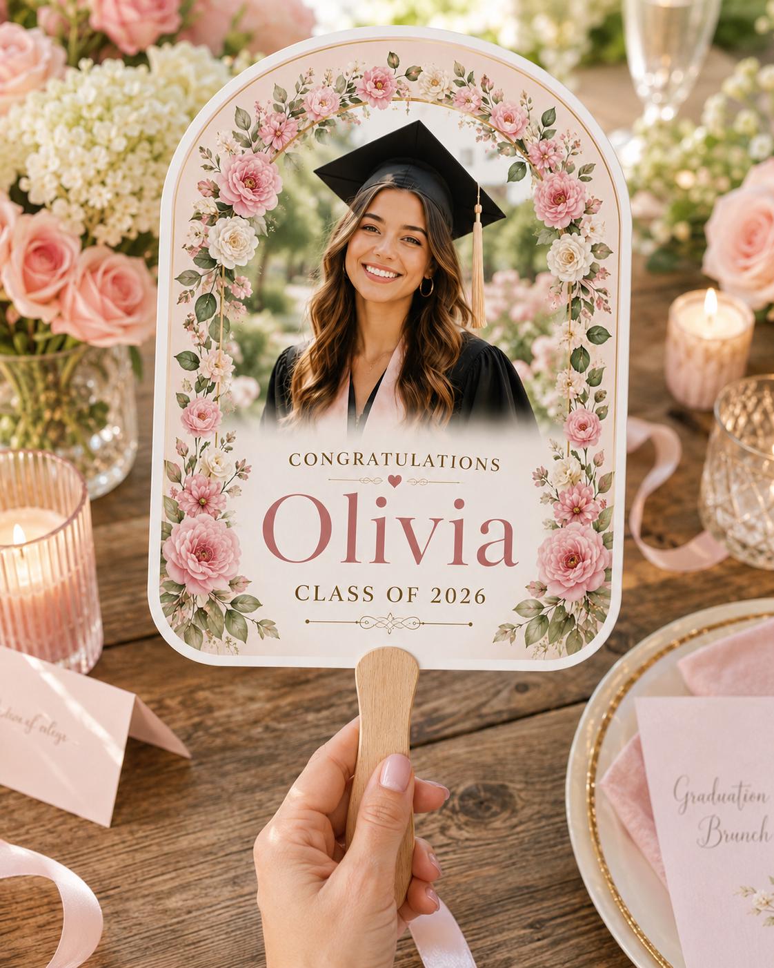 Floral Graduation Photo Fan, Custom Class of 2026 Keepsake, Personalized Flower Graduate Souvenir - product image 7