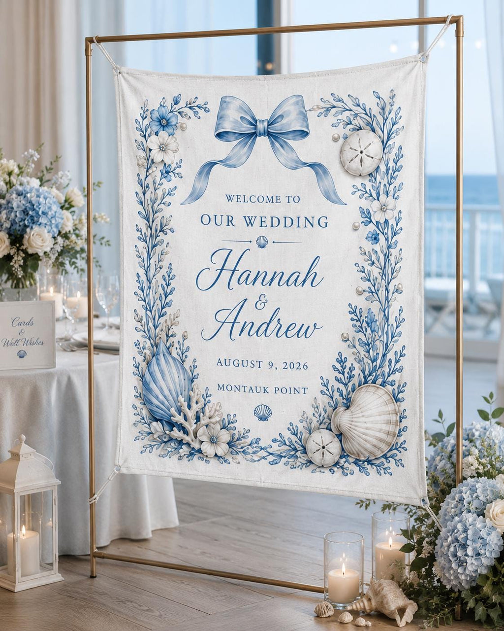 Coastal Wedding Linen Tapestry, Personalized Beach Welcome Sign, Custom Seaside Wedding Backdrop - product image 7