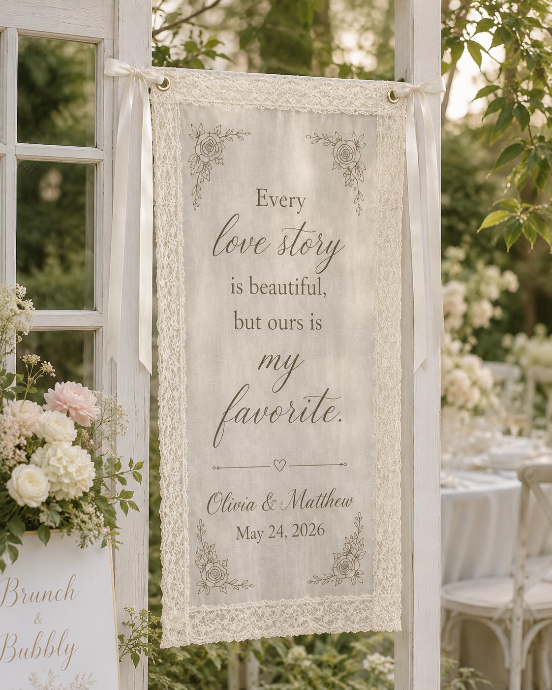 Wedding Vows Lace Banner, Personalized Sheer Ceremony Sign, Custom Romantic Vow Decor - product image 7
