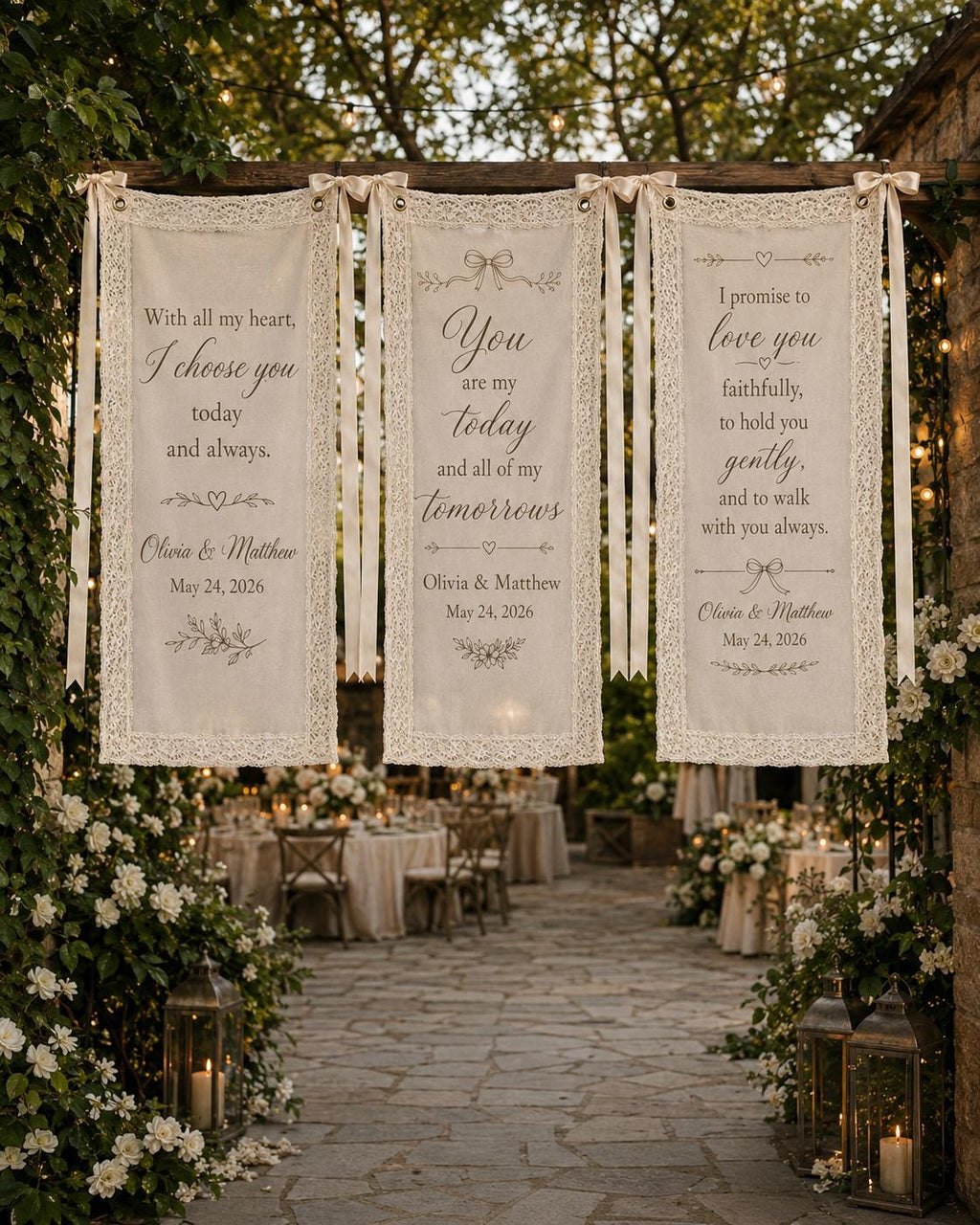 Wedding Vows Lace Banner, Personalized Sheer Ceremony Sign, Custom Romantic Vow Decor - product image 8