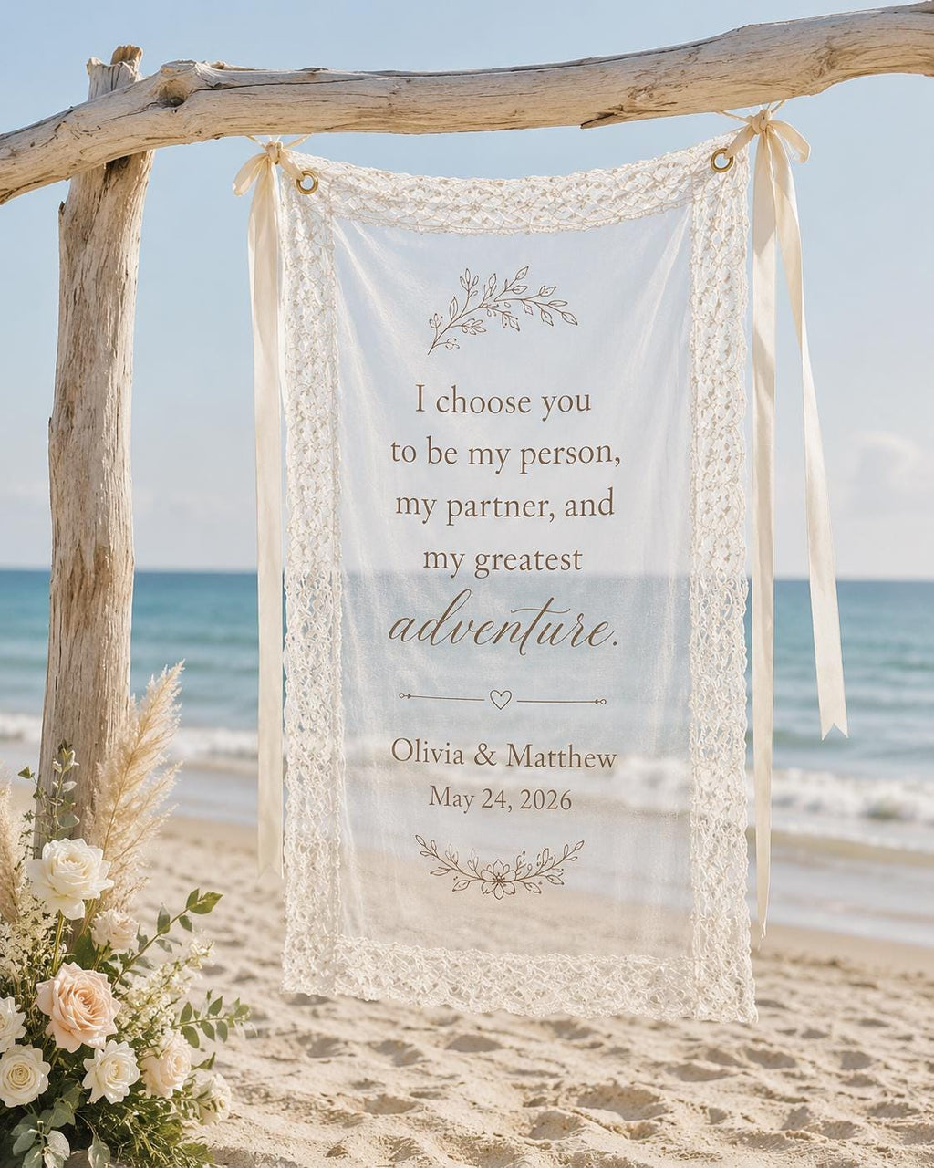 Wedding Vows Lace Banner, Personalized Sheer Ceremony Sign, Custom Romantic Vow Decor - product image 10